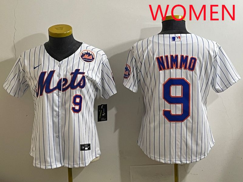 Women 2025 New York Mets #9 Nimmo White Stripe Game Nike MLB Jersey style 8